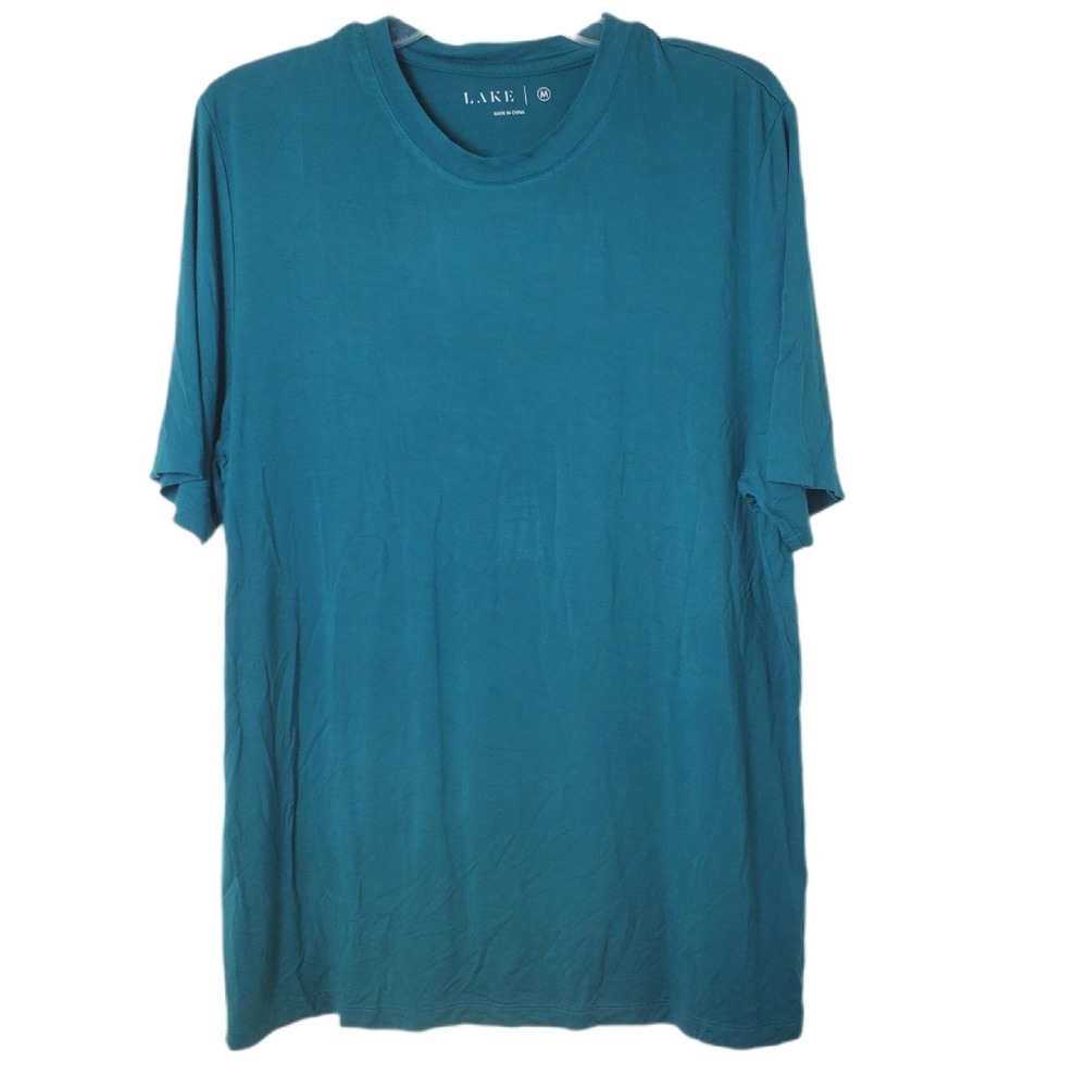 LAKE Short Sleeve Bamboo Tee Soft Knit Men's Teal Green Crew T-Shirt Size Medium